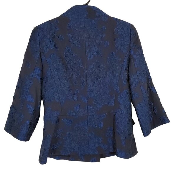 Escada Silk Brocade Lined Blazer Top Womens 36 Mock Neck Navy Blue Office Formal - Picture 11 of 11